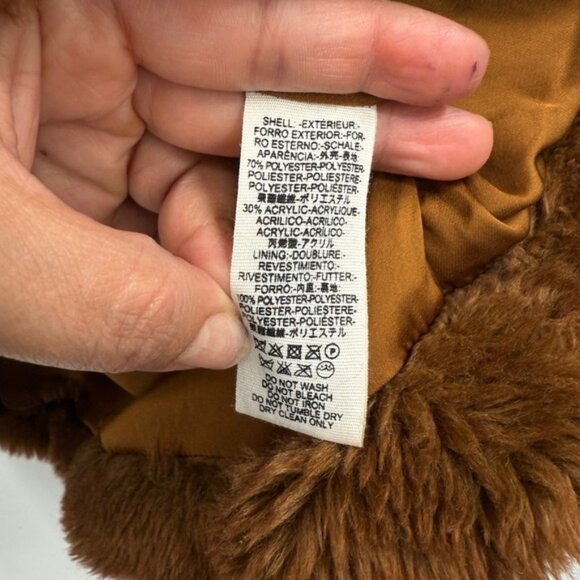Free People Brown Faux Fur Teddy Coat Jacket Button Front Size M - Picture 6 of 8